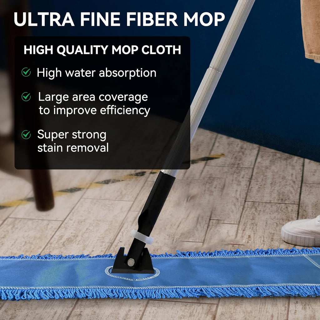 Commercial 48 Inch Dust Mop Head: Replacement Heavy-Duty Sweeper and Janitorial Industrial Dust Mop Head for Floor Cleaning, Office, School, Restaurant, Hospital (3 Pack - Blue)
