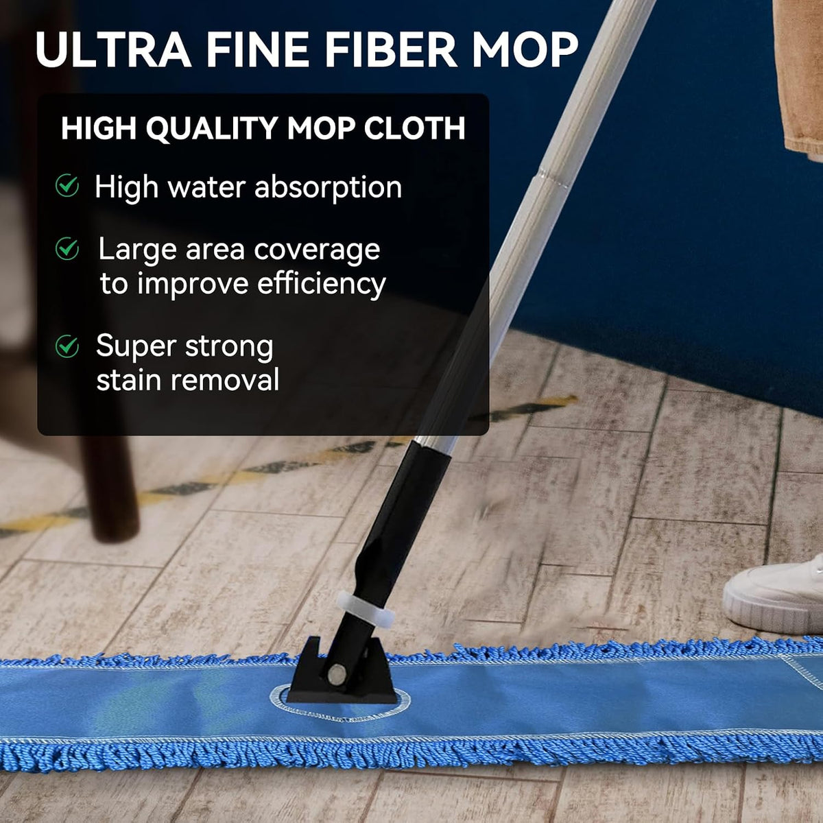 Commercial 48 Inch Dust Mop Head: Replacement Heavy-Duty Sweeper and Janitorial Industrial Dust Mop Head for Floor Cleaning, Office, School, Restaurant, Hospital (3 Pack - Blue)