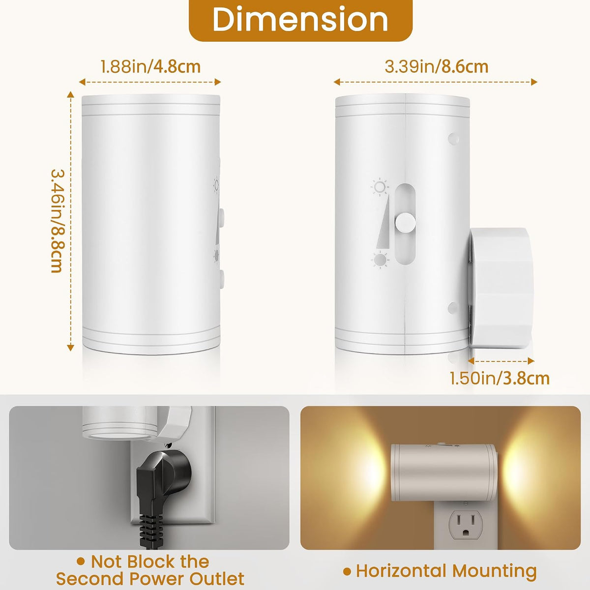 4 Pack LED Wall Plug-in Night Light with Dusk to Dawn Sensor, 5000K Daylight White, Dimmable 0-300LM, Adjustable Rotating Lamp for Bedroom, Bathroom, Kitchen, Hallway (Auto On/Off, Wall Outlet)
