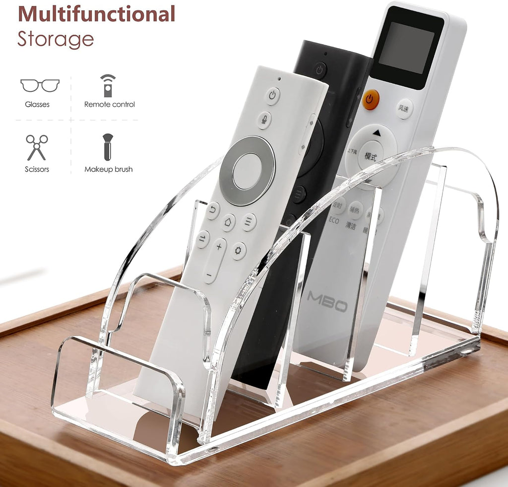 DINGHUO Acrylic Remote Control Holder, 5 Compartments Desk Remote Caddy