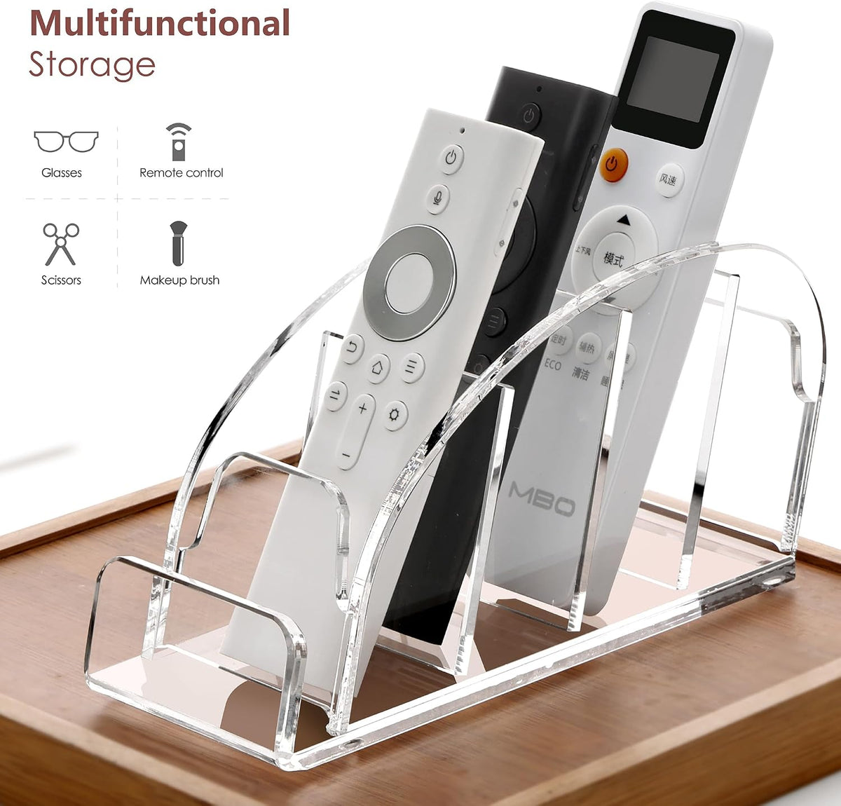 DINGHUO Acrylic Remote Control Holder, 5 Compartments Desk Remote Caddy