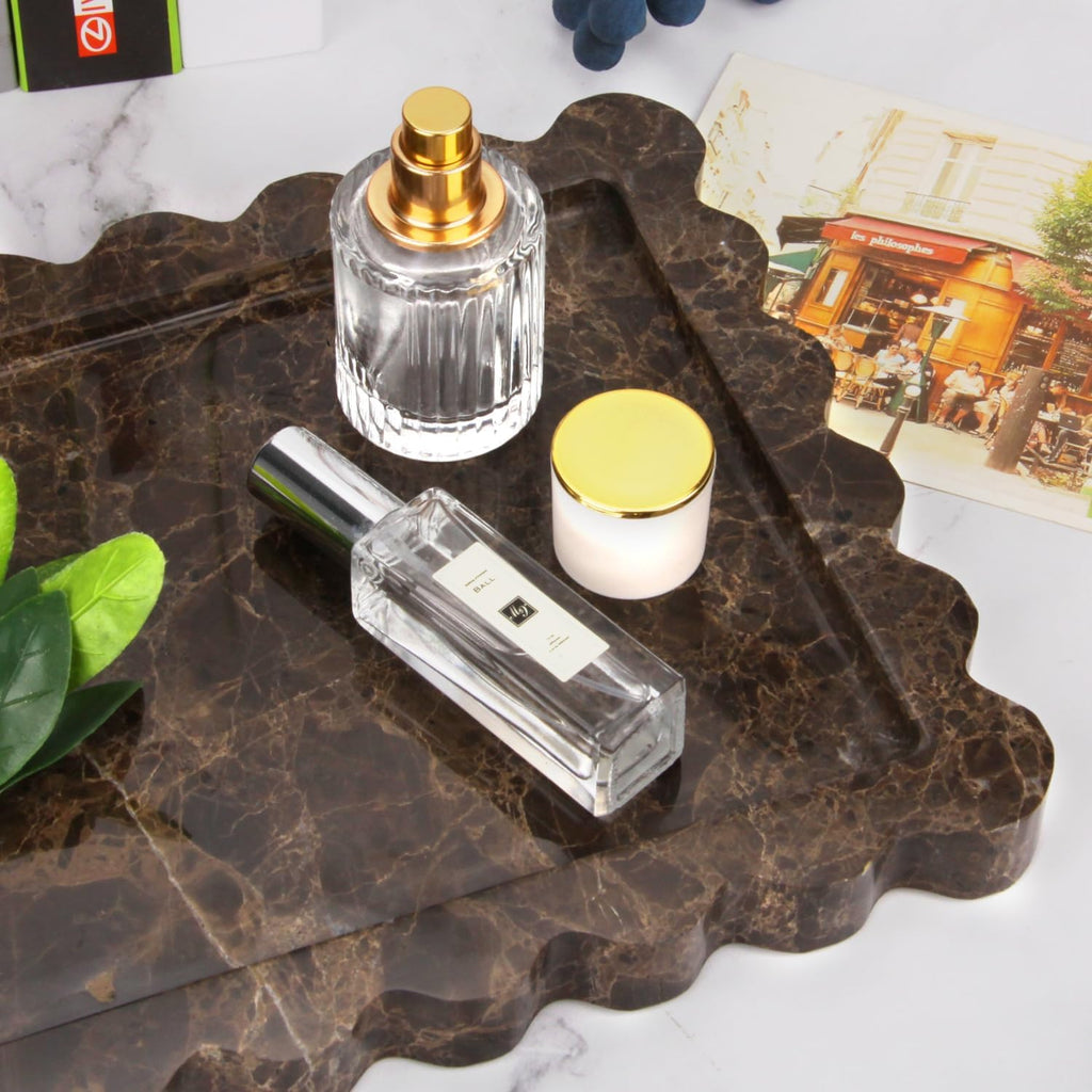 Scalloped Marble Decorative Tray, Light Emperador, 10.8 * 8