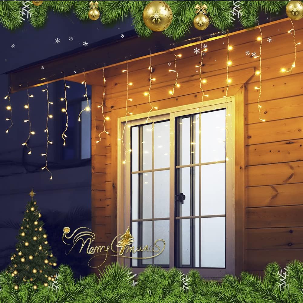 300 LED Icicle Lights,33FT Icicle Christmas Lights Warm White