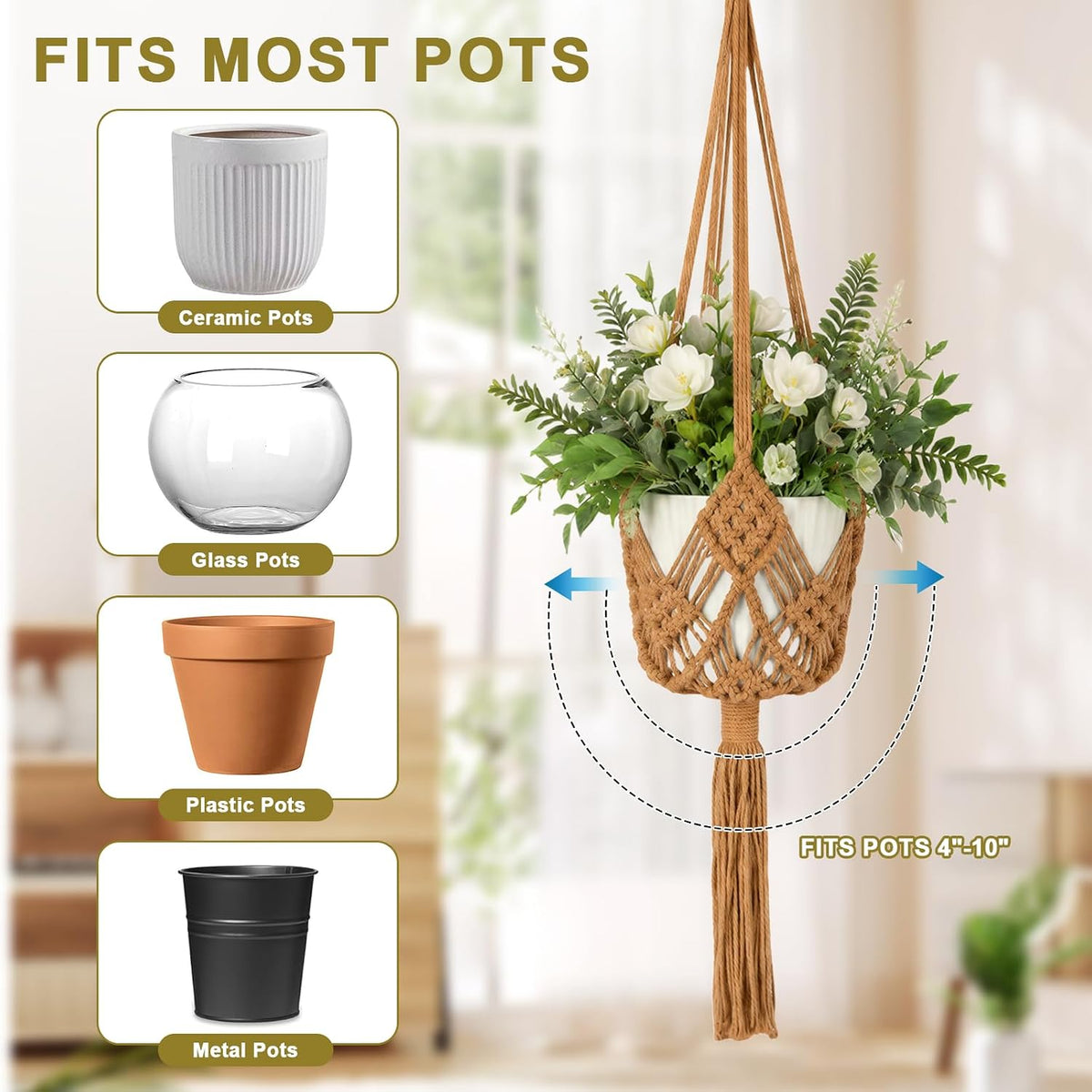 Macrame Plant Hangers 2 Pack 33.5 in Cotton Rope