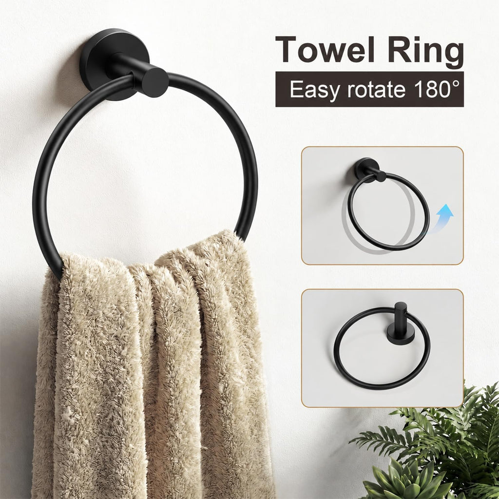 Black Bathroom Accessories Set, 6 Pieces Bathroom Hardware Set Black Bathroom Set, 24 Inch Towel Racks for Bathroom, SUS304 Stainless Steel Bath Towel Bar Set Toilet Paper Holder Wall Mounted