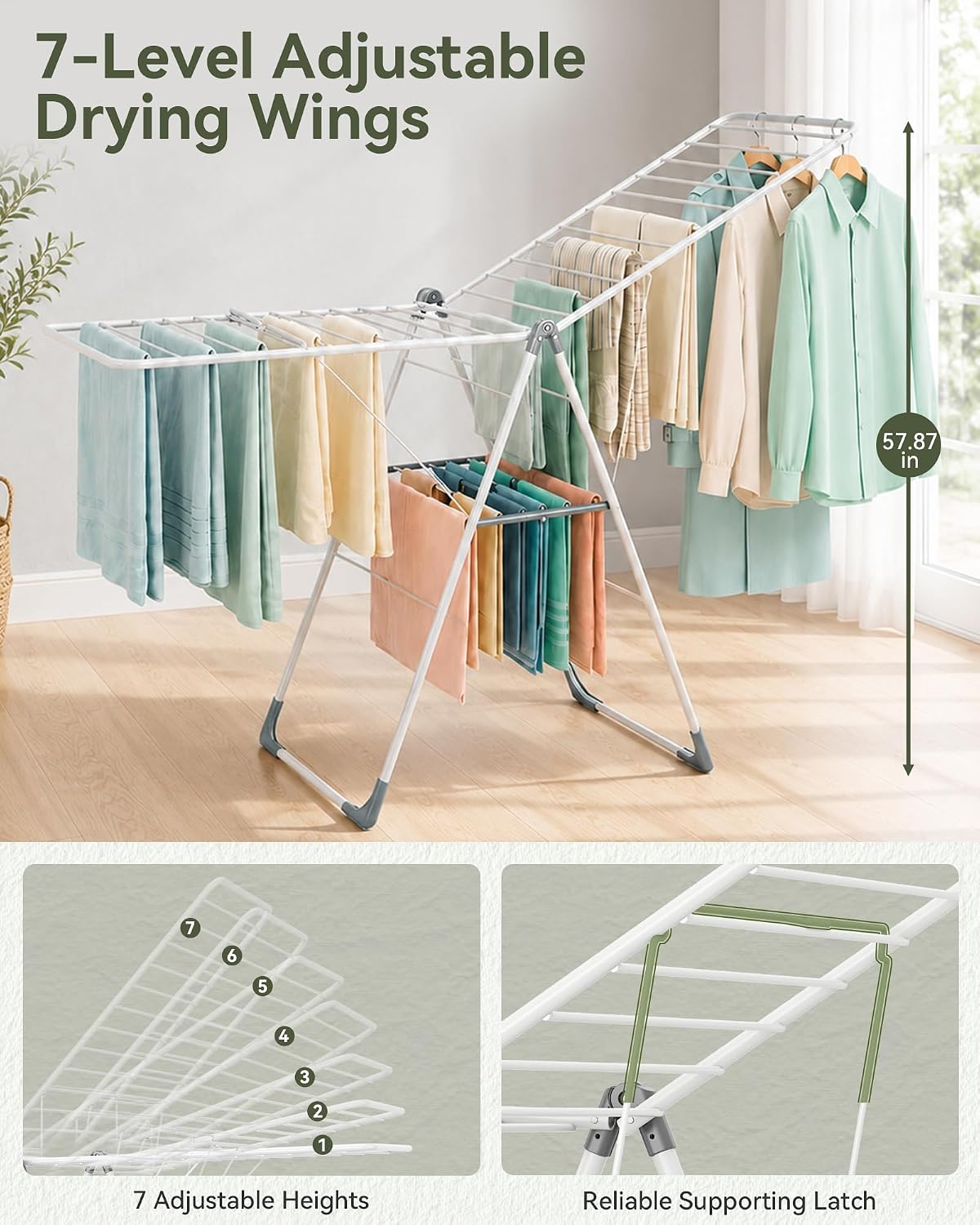 APEXCHASER Foldable Gullwing Clothes Drying Rack, 2‑Tier 28‑Rod Laundry Dryer Rack