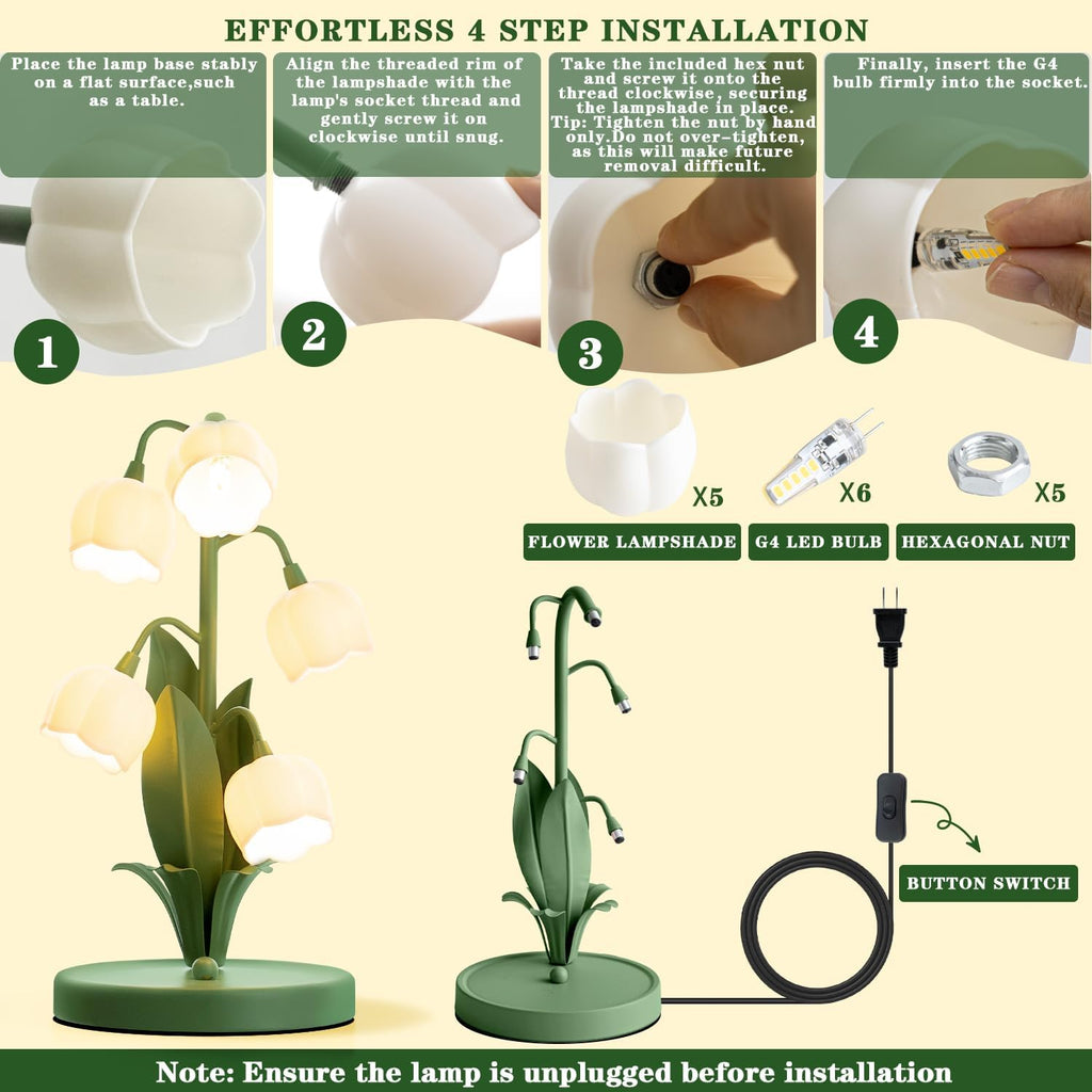 WERFOP Vintage Lily of the Valley Lamp Flower Table Lamp