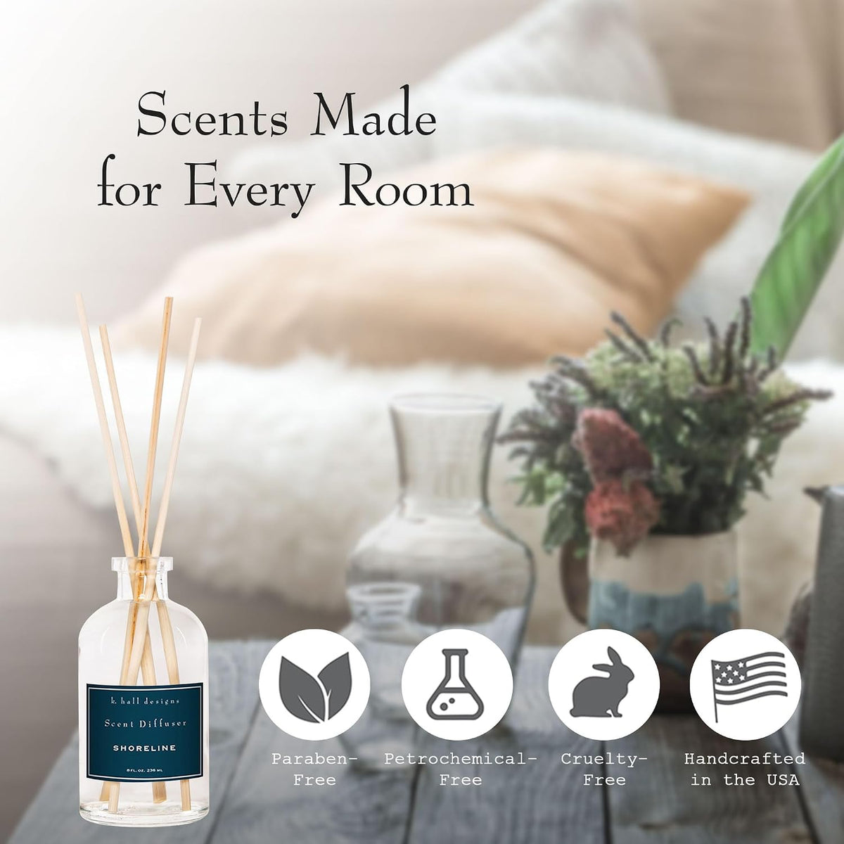 K. Hall Designs Shoreline Boxed Diffuser Kit, Calming Ocean-Inspired Scent