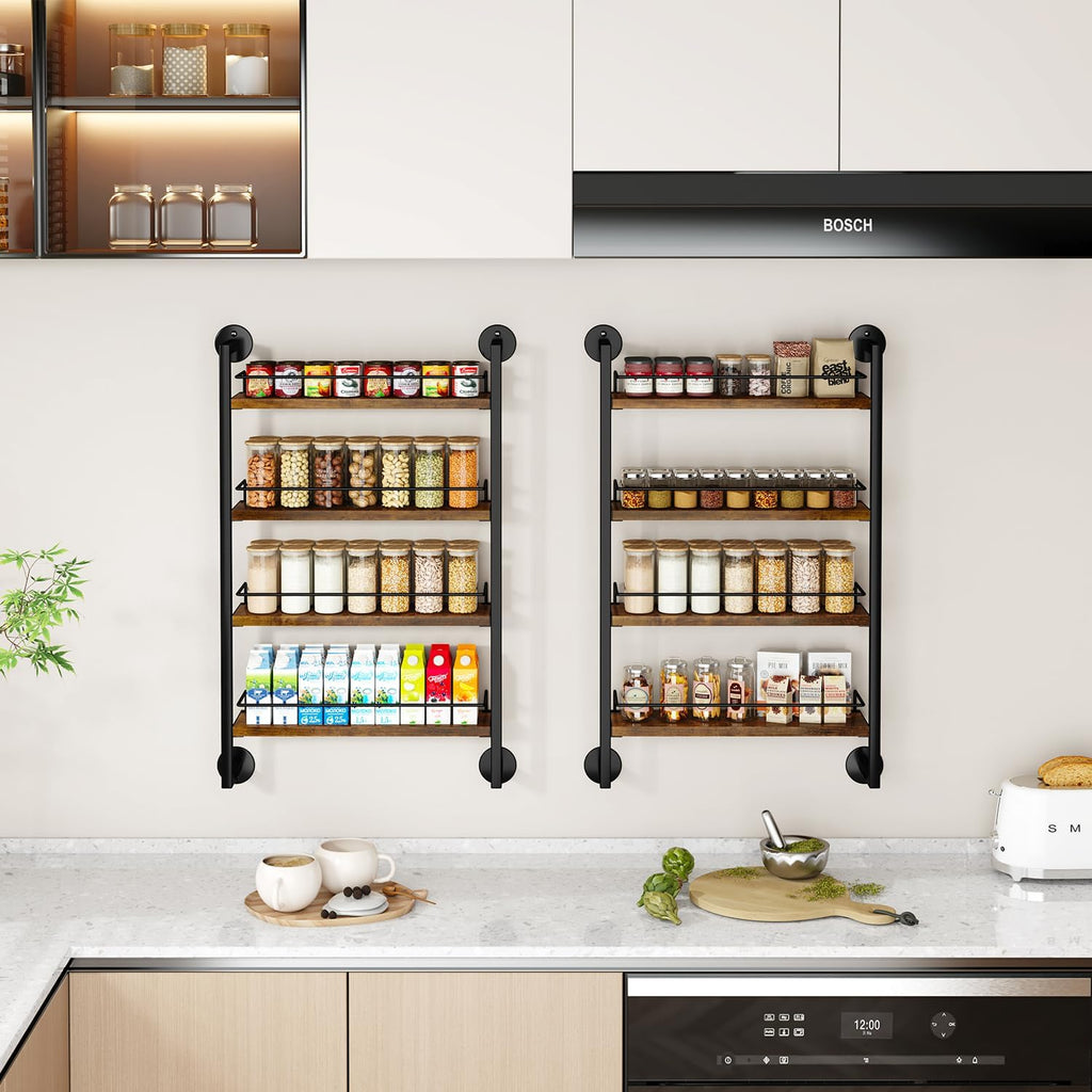 IBUYKE 4 Tier Spice Rack Wall Mount for Kitchen,Brown TLJ016H