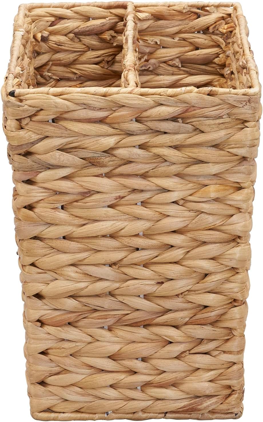 Household Essentials Side‑by‑Side Magazine Rack Decorative Storage Organizer with Handwoven Water Hyacinth and Metal Frame, Natural