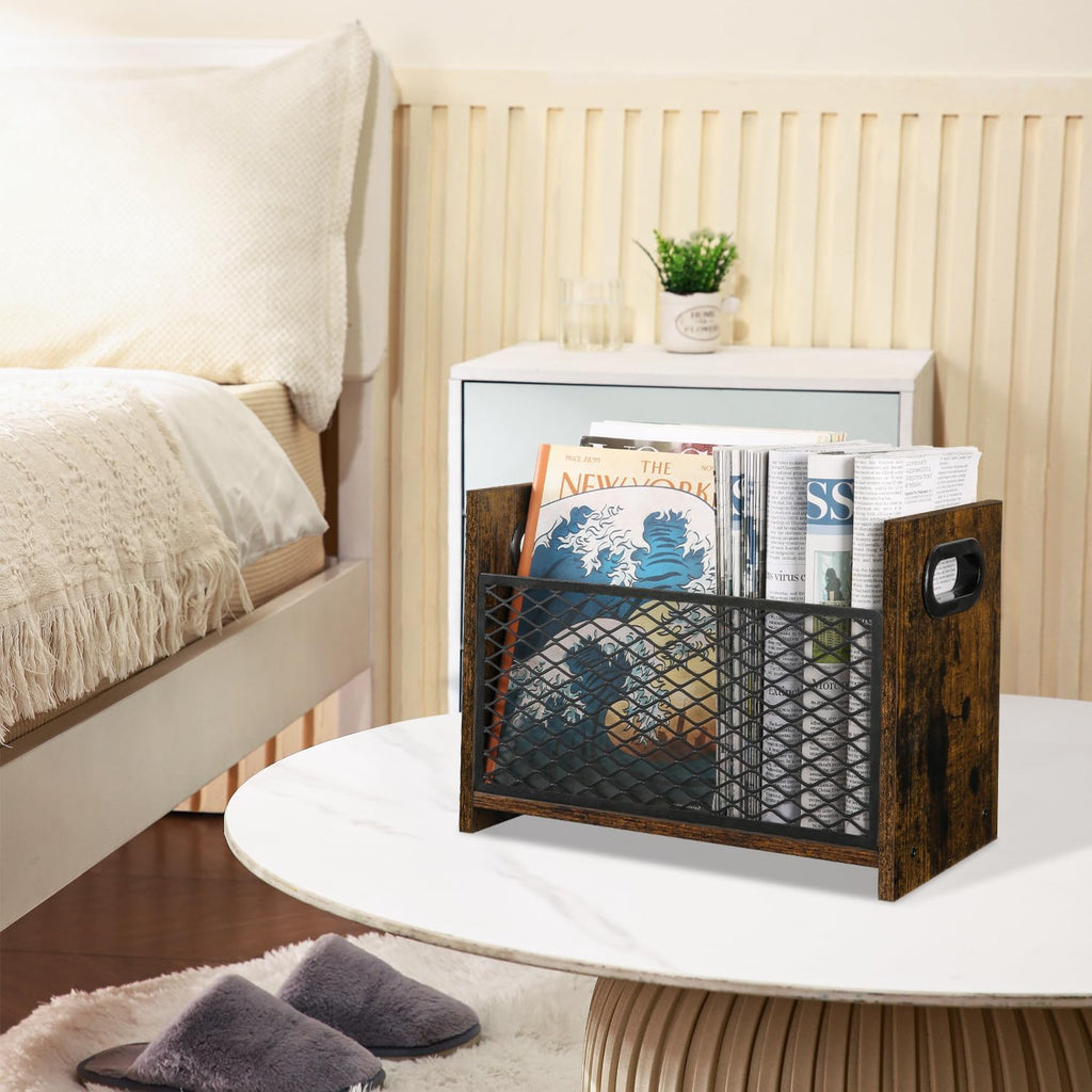 YINMIT Magazine Holder, Medium Magazine Rack Floor, Book Storage Basket