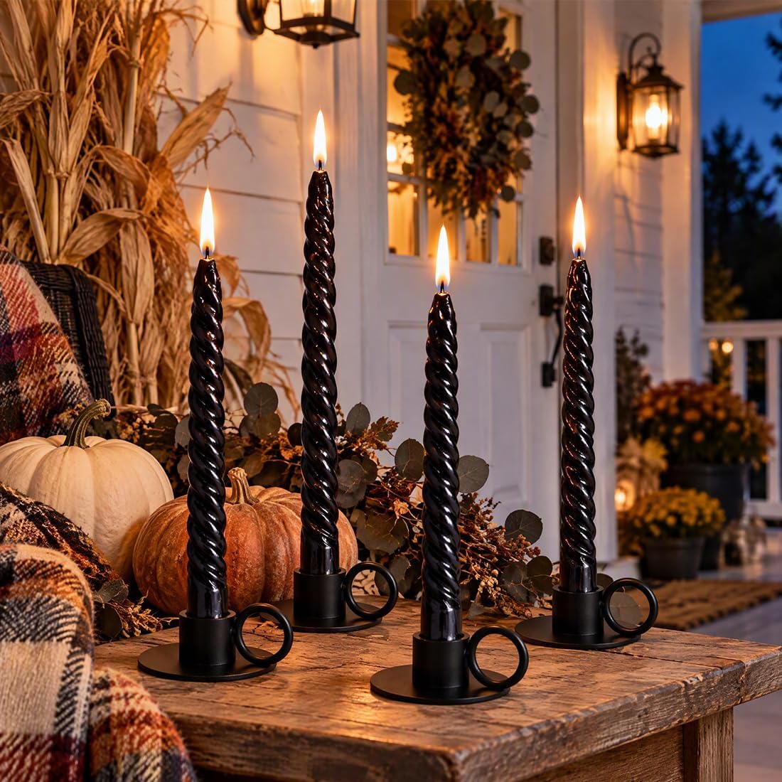 12PCS Black Iron Taper Candle Holders with Round Handle, Table Centerpiece