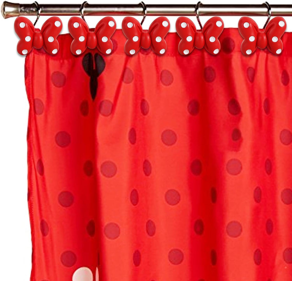 12-Piece Red Polka Dot Bow Bowknot Mouse Shower Curtain Hooks