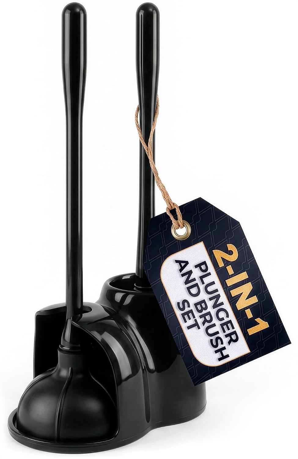 2-in-1 Black Toilet Brush and Plunger Set with Holder, 6.4×5.5×17.1 in