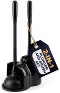 2-in-1 Black Toilet Brush and Plunger Set with Holder, 6.4×5.5×17.1 in