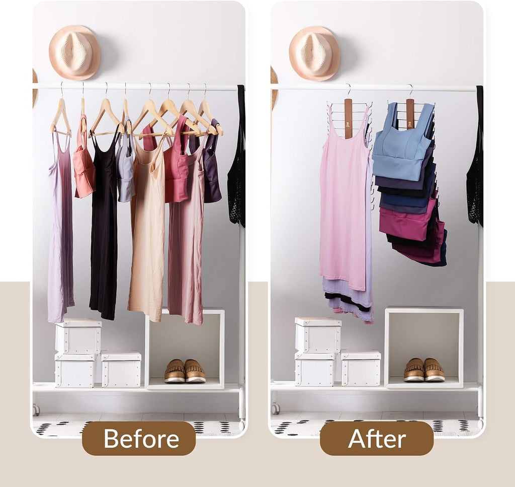 ZEDODIER Tank Top Hanger，2 Pack Wooden Bra Organizer for Closet, 12 Storage Capacity, Top 360° Rotation, Hanging Space Saving Hook for Tank Tops, Sport Bras, Camisoles, Lingeries, Vintage
