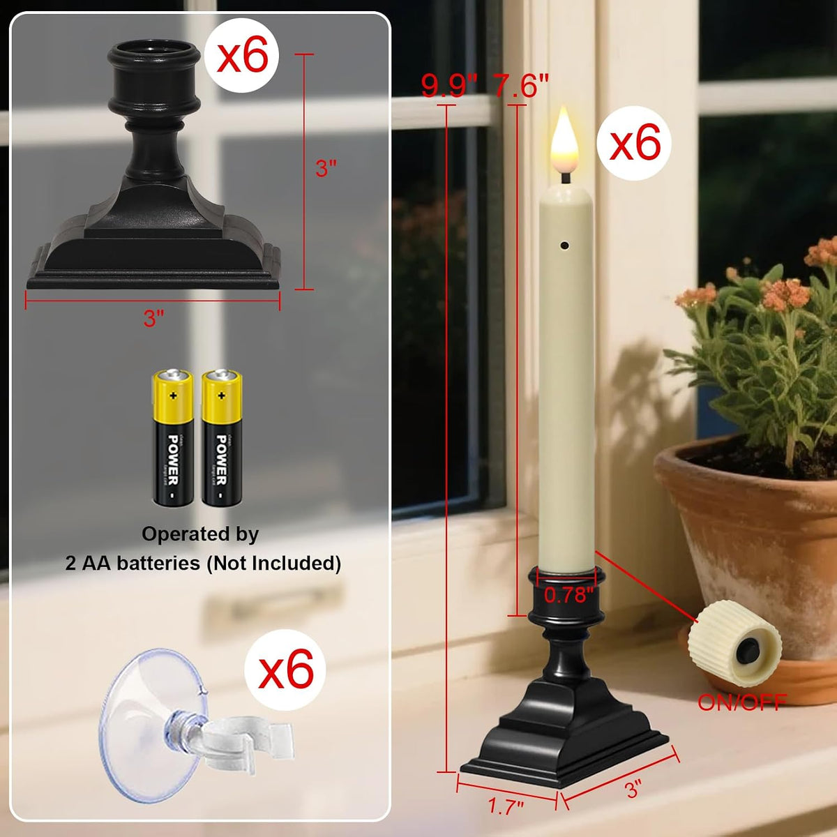 GenSwin Christmas Window Candles with Sensor Dusk to Dawn Battery Operated