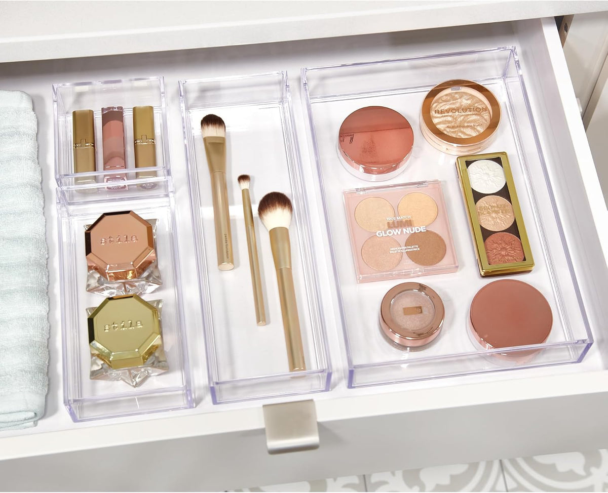 iDesign Makeup Drawer Organizer Tray, Set of 4, Clear