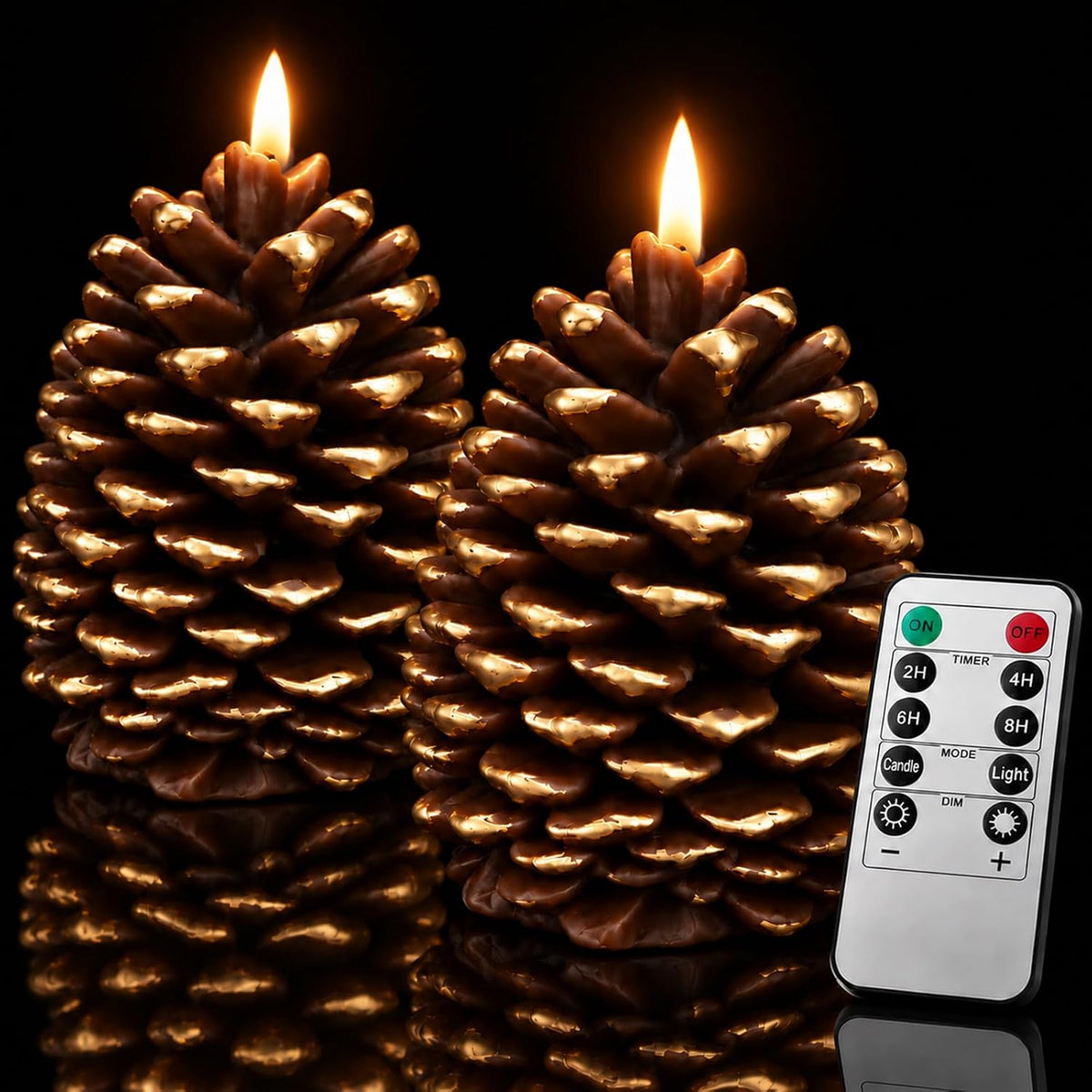 Pinecone Flameless Candles with Remote, Fall Thanksgiving Christmas Decor