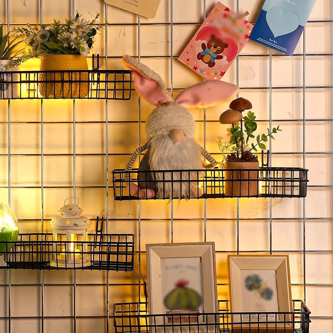4 Pack Metal Grid Wall Baskets with Hooks, 15.75 x 6 x 2.36 Inch