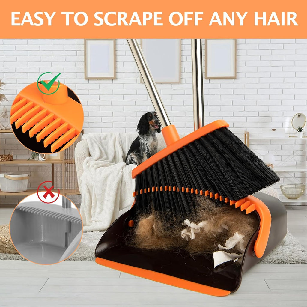 2-Pack Broom and Dustpan Combo Set, Long Handle, Brown Orange