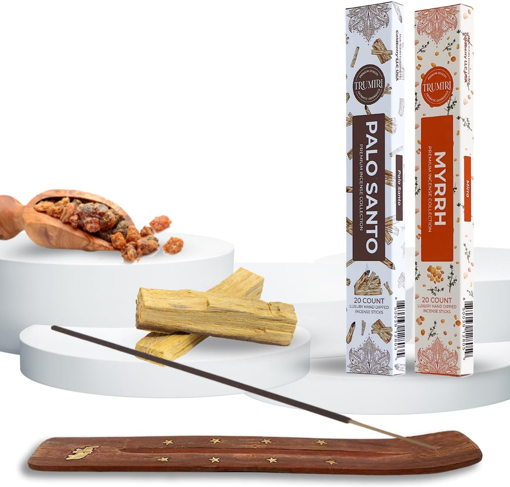 Trumiri Incense Sticks - Combo Pack of 40 Insence-Sticks - 20 Palo Santo + 20 Myrrh - Insenses - Insents - Incents - Inscense - Incence - Incienso - All Natural Incense Sticks