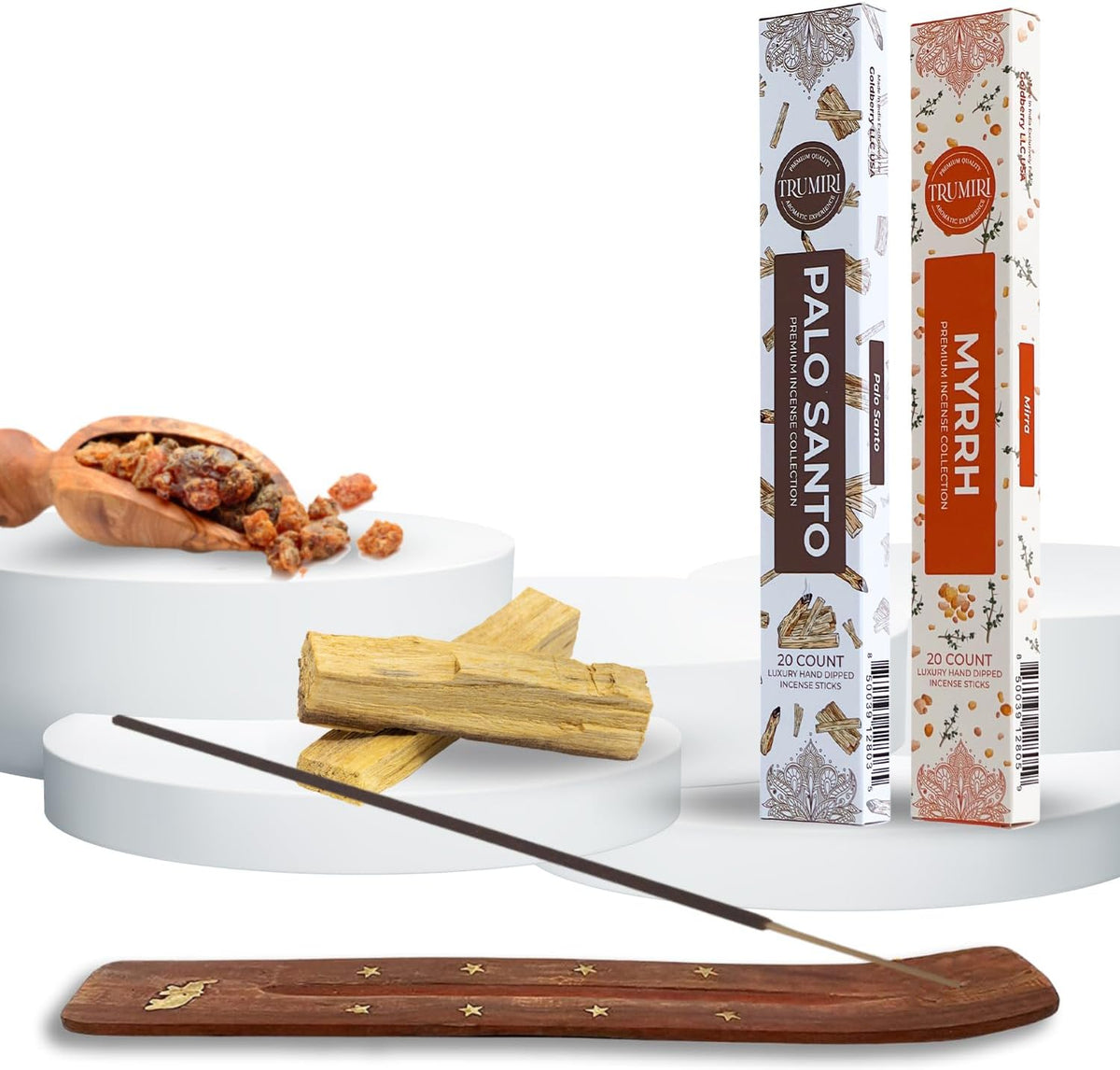 Trumiri Incense Sticks - Combo Pack of 40 Insence-Sticks - 20 Palo Santo + 20 Myrrh - Insenses - Insents - Incents - Inscense - Incence - Incienso - All Natural Incense Sticks