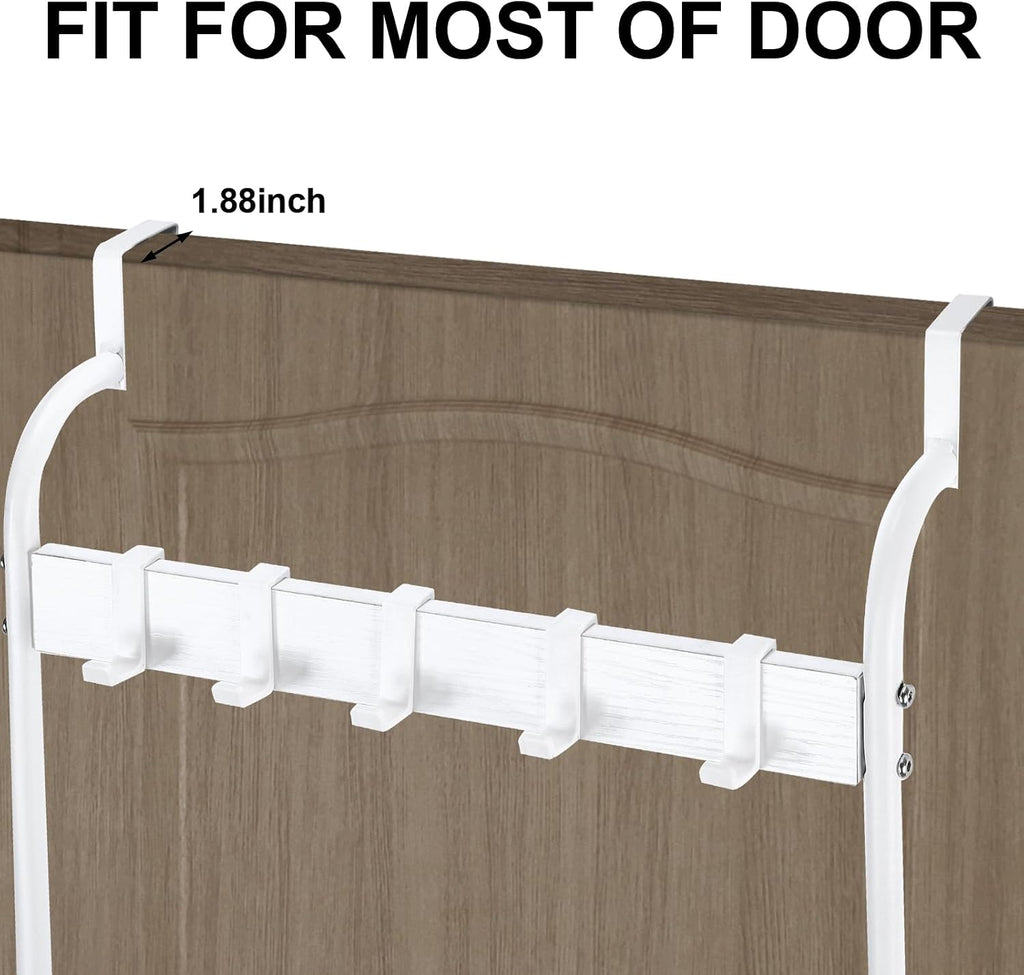 Over The Door Towel Rack 5 Tier Over The Door Towel Bar for Bathroom Towel Holder Over Door Hanger with Hooks Large Metal Towel Blanket for Bedroom Dorm Door (White)
