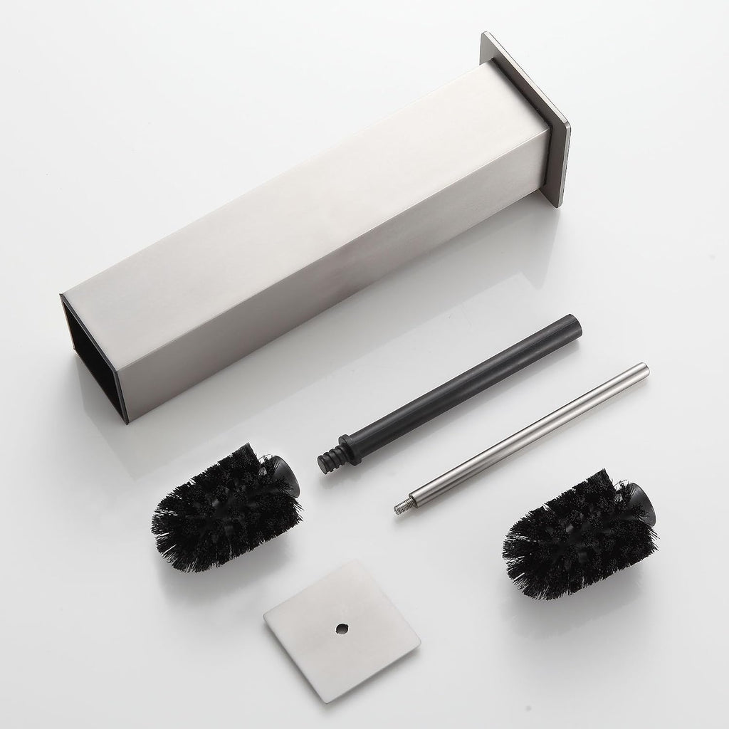 BVL Toilet Brush and Holder Set Brushed Nickel Stainless Steel 304 Square Freestanding Toilet Brush for Bathroom