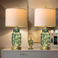Oneach 22" Glass Table Lamps Set of 2 with Night Light for Bedroom, Green