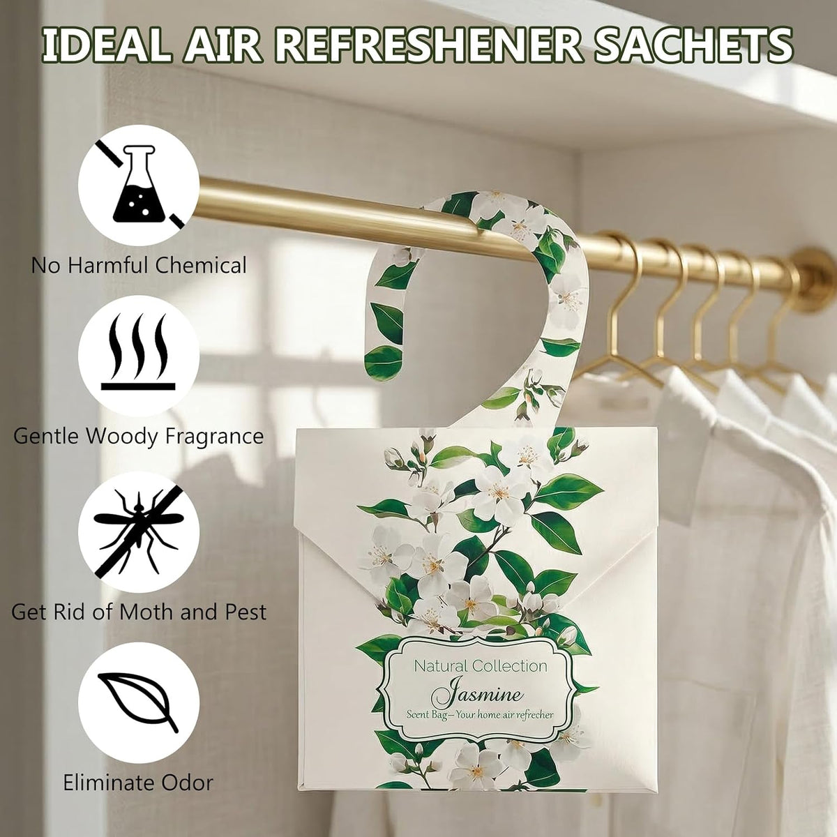 24 Pack Jasmine Sachets for Drawers and Closets, Natural Closet Freshener