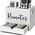 Remote Control Holder, 2 Slot TV Remote Holder& Desk Organizer with Drawers, Remote Organizer Caddy for Table, Wooden Remote Box for Nightstand,Media Storage Box for Living Room, Bed (White)