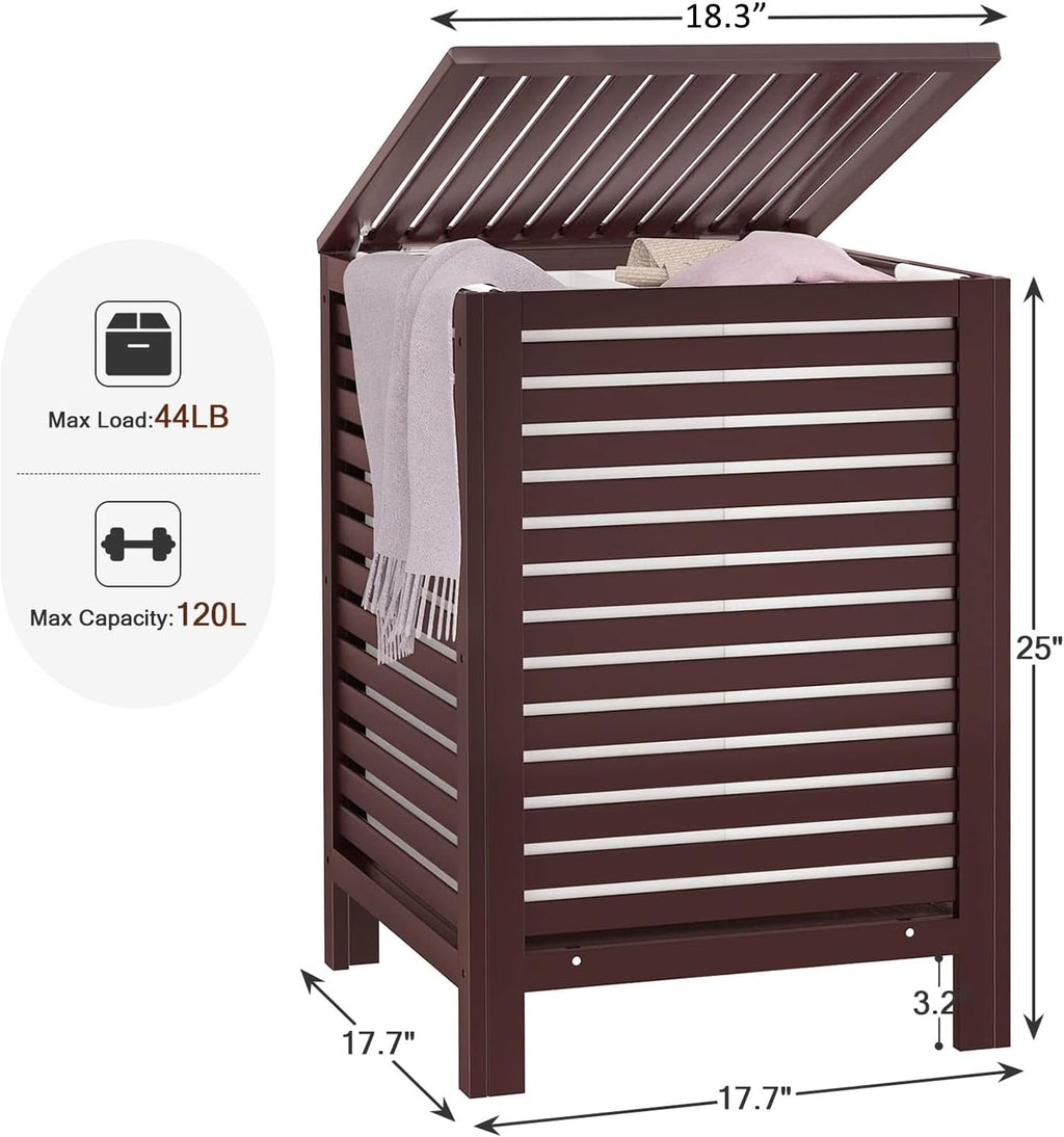 Homykic 120L Bamboo Laundry Hamper with Lid and Removable Bag, Espresso