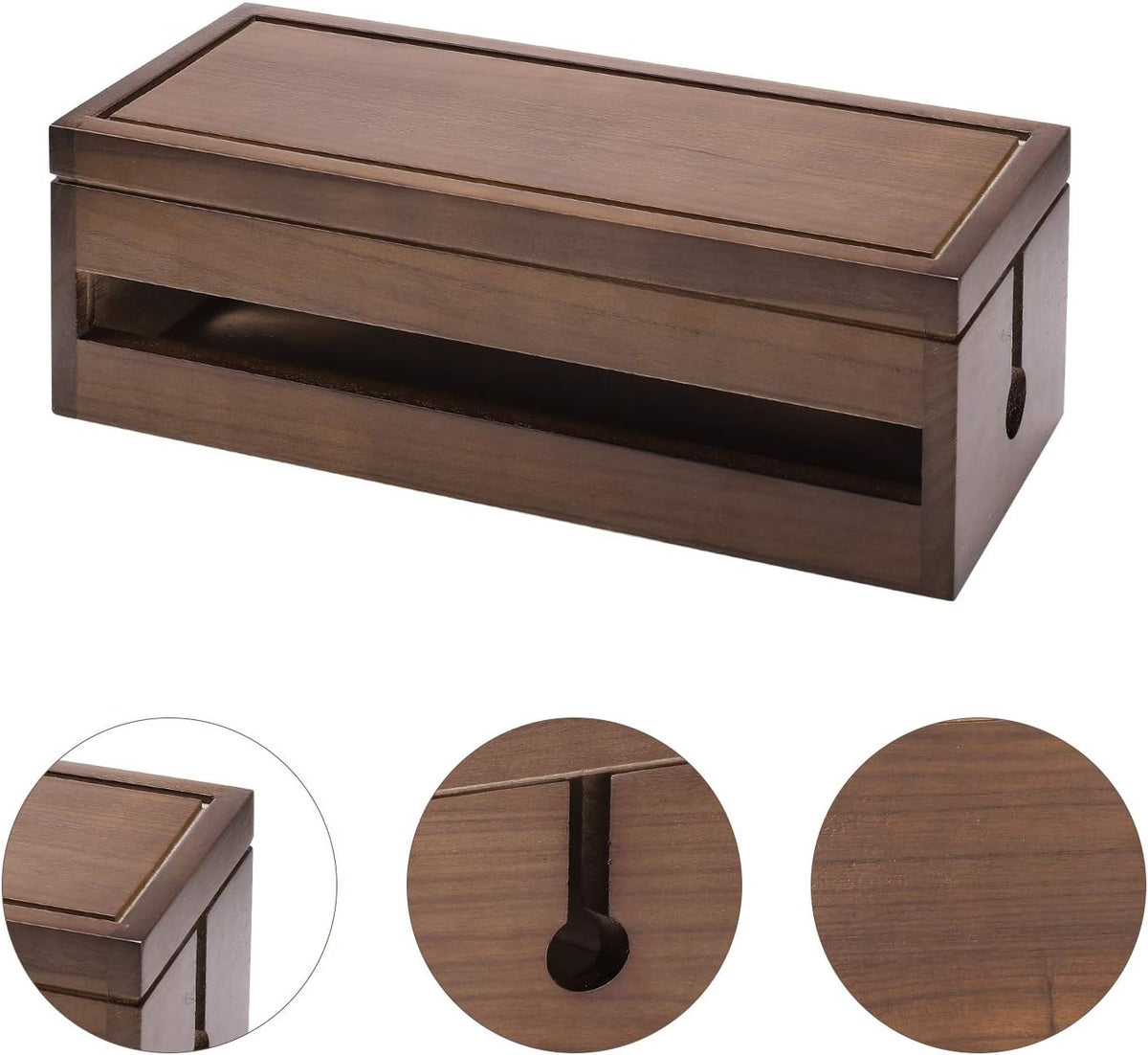 Changsuo Cable Management Box Wooden Cord Organizer Box for Extension Cord Power Stripe Surge Protector Wire Management Concealer Cover Hider for Desktop Home Office Kitchen (Brown)