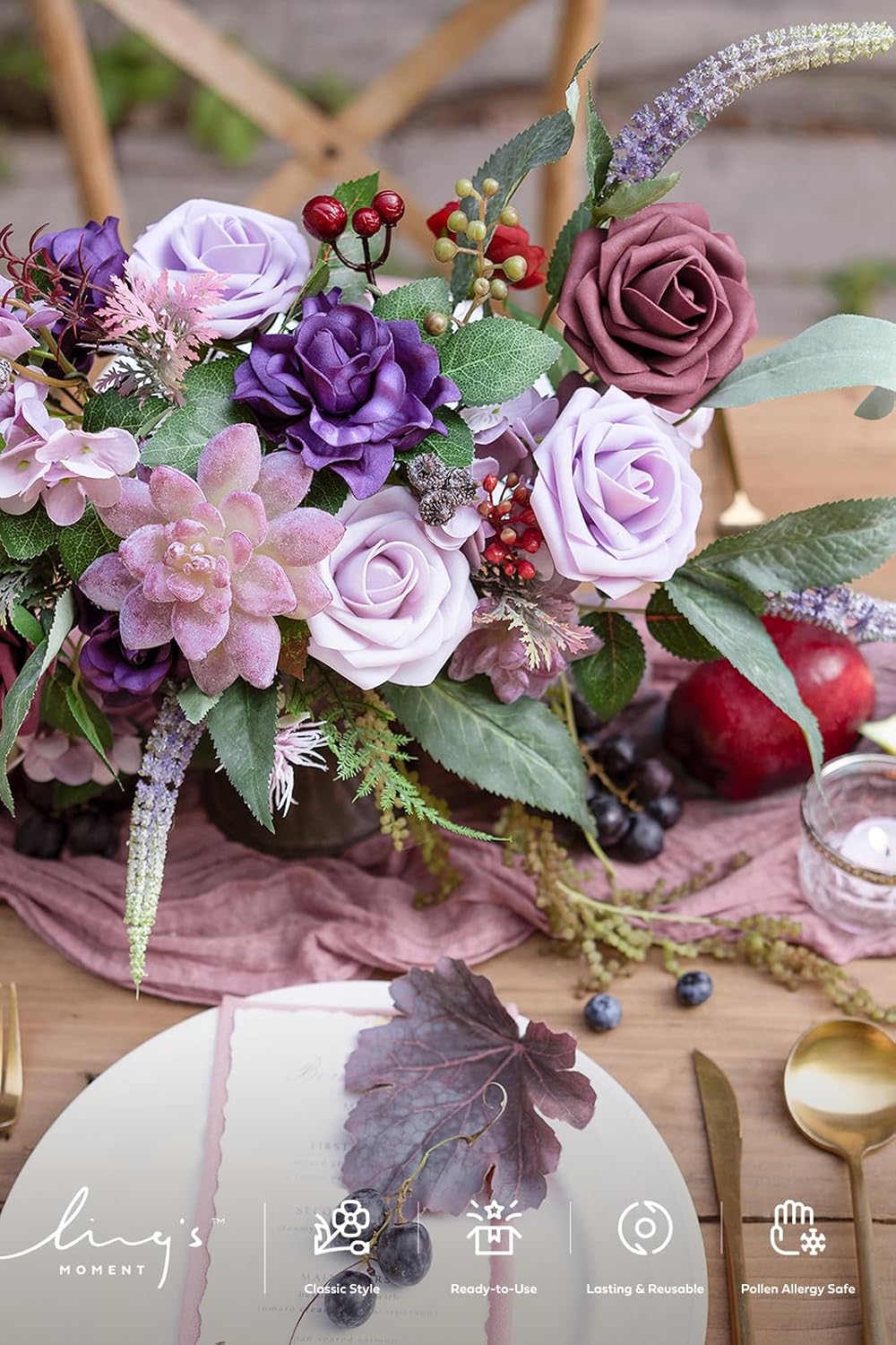 Ling's moment Artificial Flowers with Stems, Purple, 3", 25Pcs Fake Roses