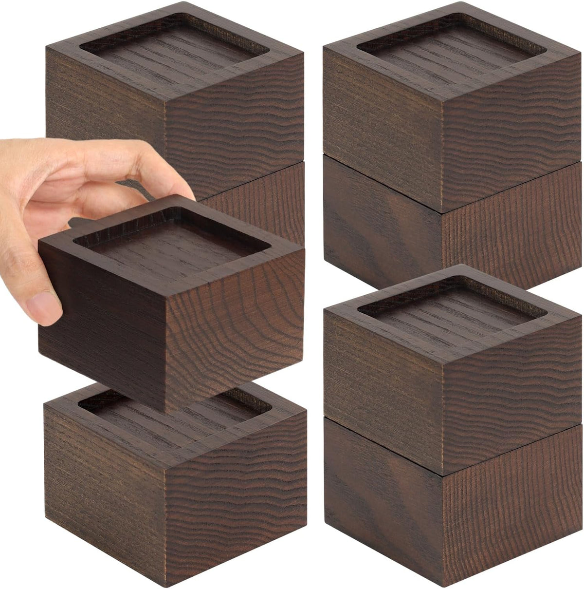 FASONLA Bed Risers (Set of 8) Furniture Risers Lifts Height 2", Oak Solid Wooden Risers for Bed, Furniture, Table, Sofa, Chair Risers with Non-Slip Recessed Hole (8pcs-2" Hight-Walnut Color)
