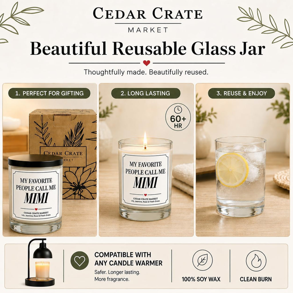 Mimi Gifts - My Favorite People Call Me Mimi Candle - Gifts for Grandma from Grandkids, Mothers Day Gift - Lily Jasmine Rose & Fresh Grass Soy Candle 13.5 oz Made in USA