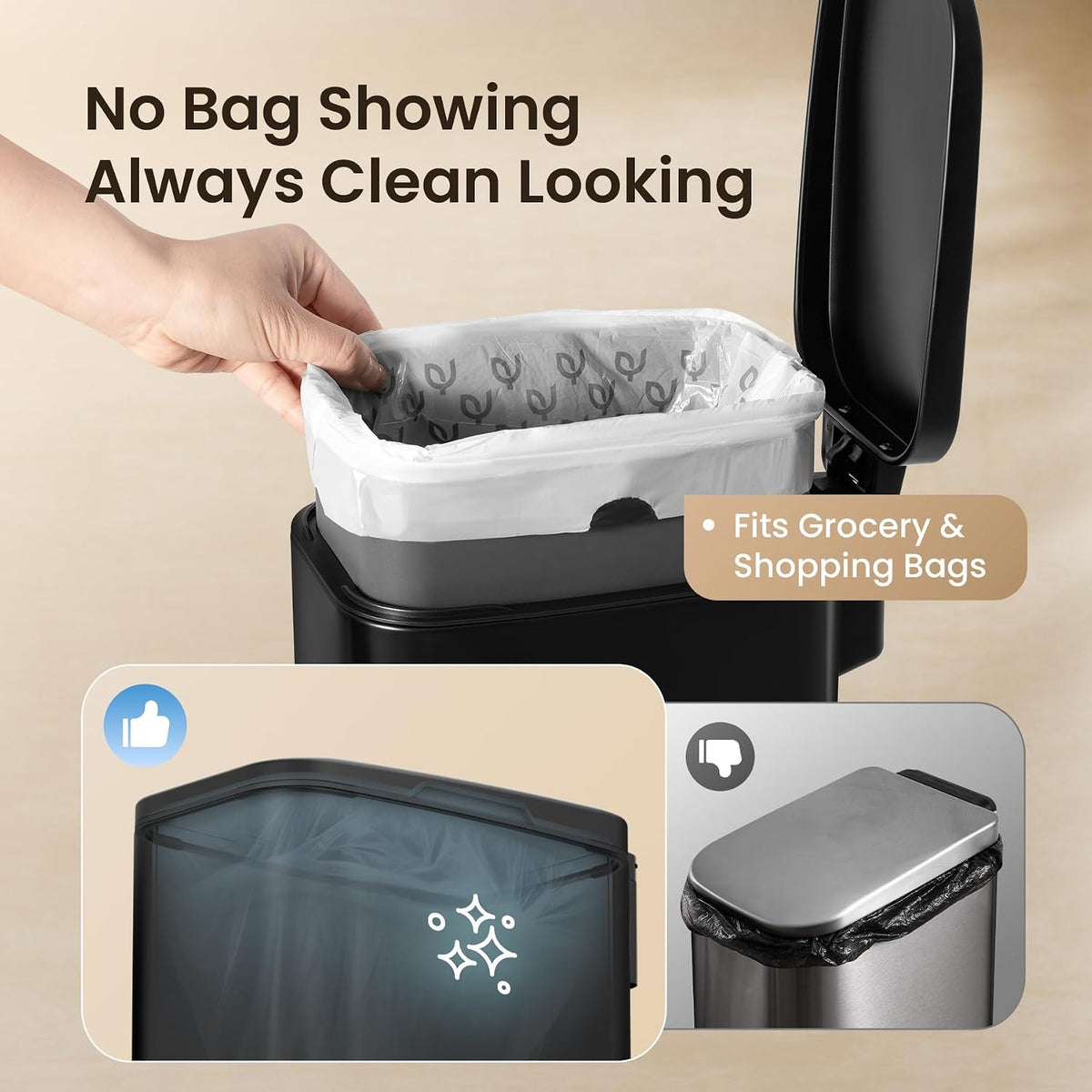 Cesun Slim Bathroom Trash Can with Lid, Soft Close, Black, 6L/1.6 Gallon