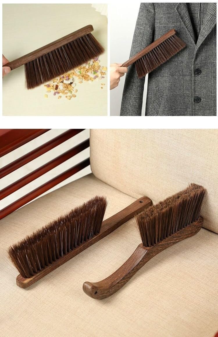 2PCS Hand Broom Cleaning Brushes-Soft Bristles Dusting Brush for Cleaning Car/Bed/Couch/Draft/Garden/Furniture/Clothes,Wooden Handle(Brown)