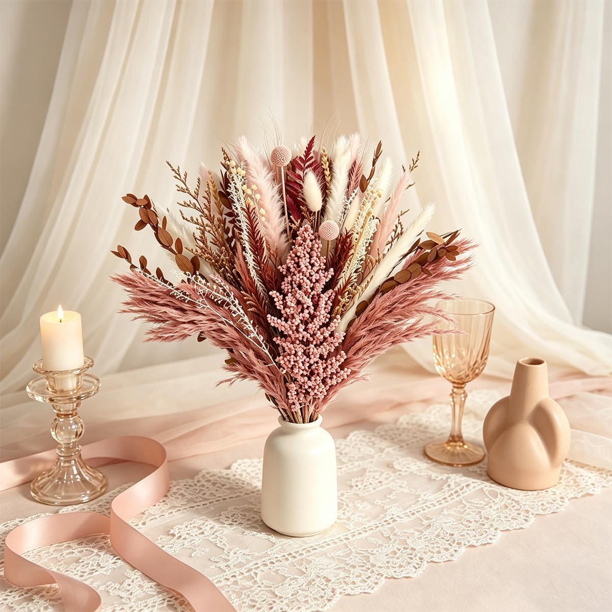 Dried Pampas Grass Bouquet, Dusty Rose & Terracotta Flower Bouquet