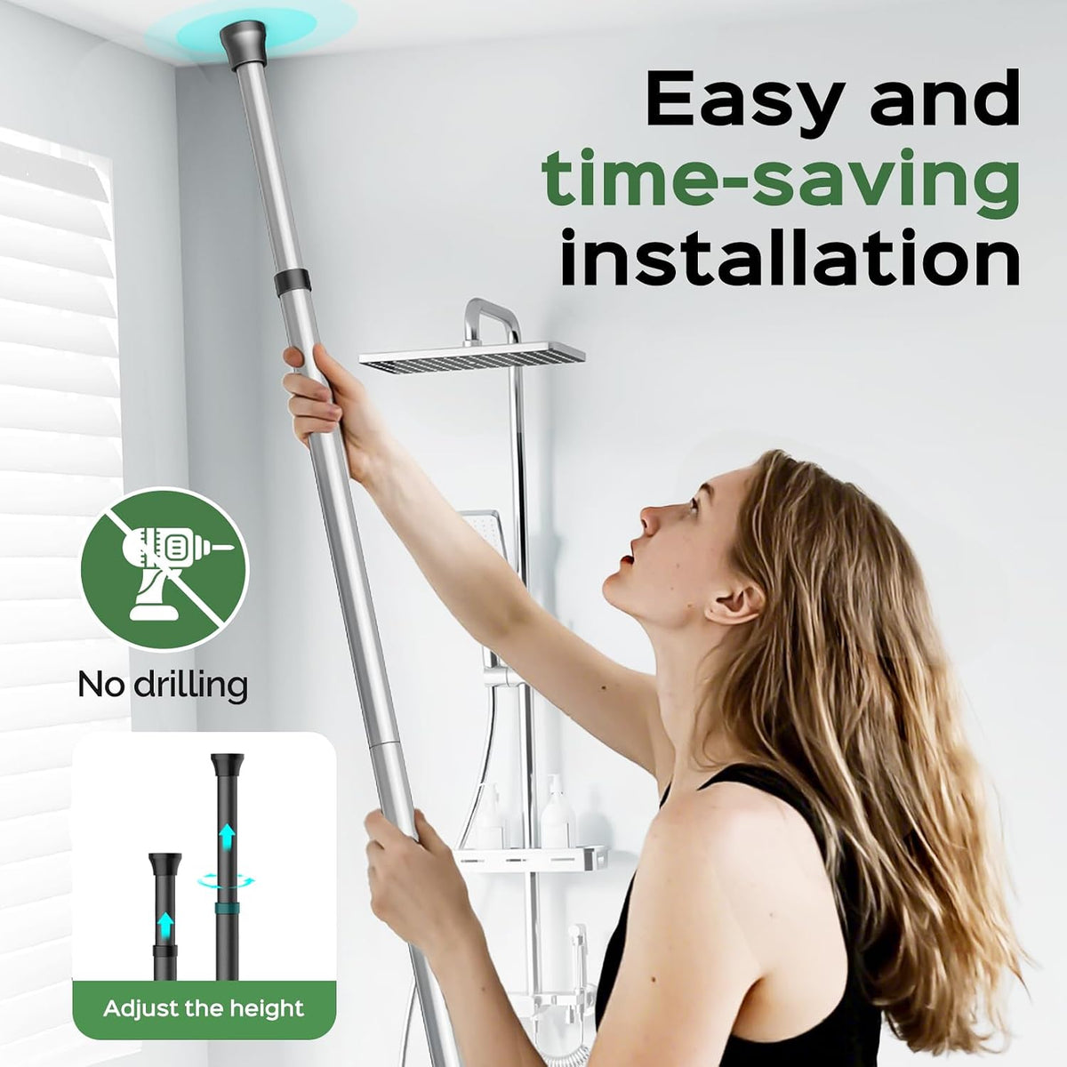 HAMITOR Shower Caddy Tension Pole: Rustproof Quick Install Standing Corner Bathroom Organizer Shelf on Floor for Renters - 4-Tier Large Capacity Storage Rack with Soap Holder for Apartment -Silver