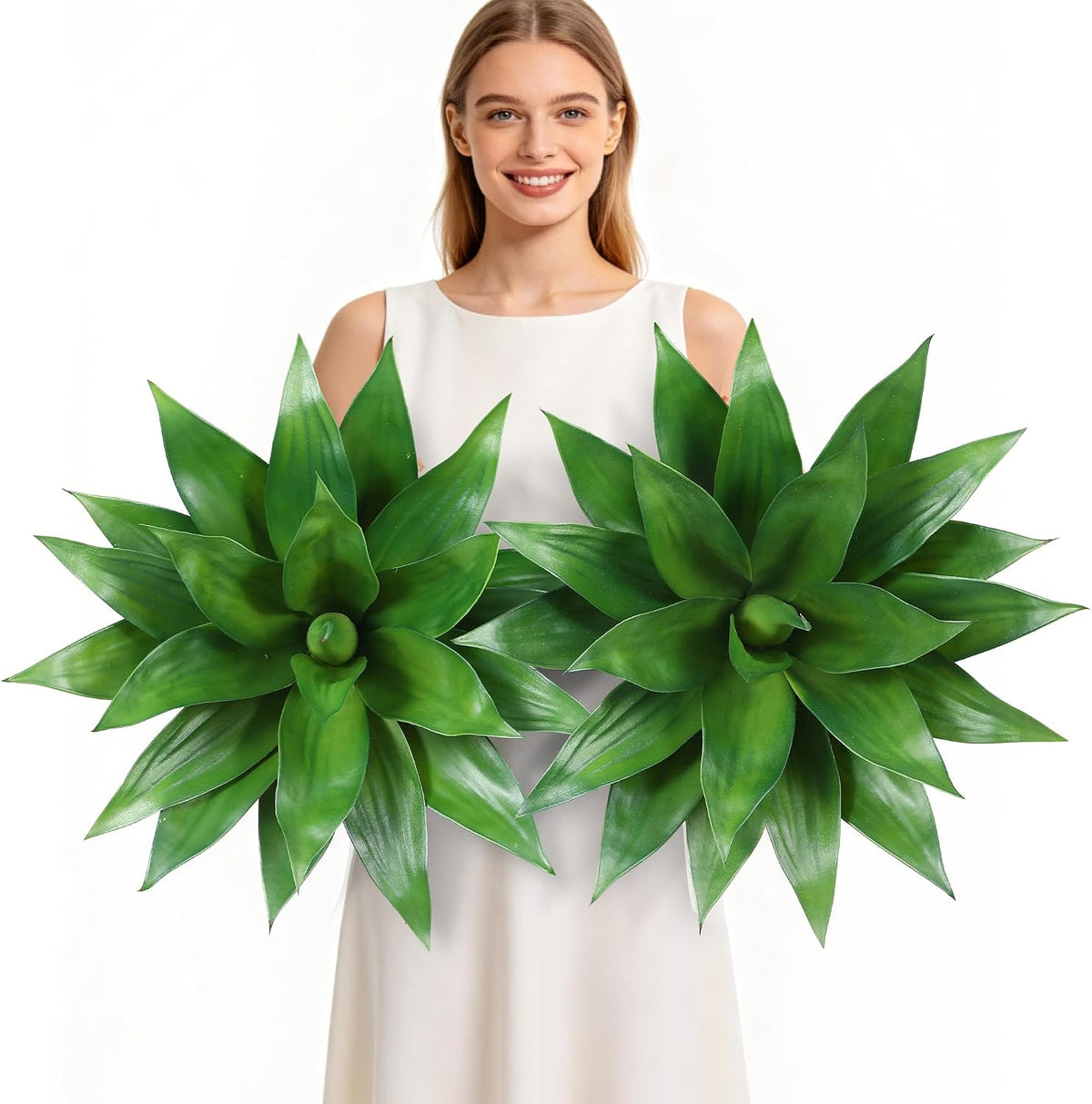 Wertuirk 22 Inch Artificial Agave Plant Outdoor UV Resistant, Green, 2 Pack