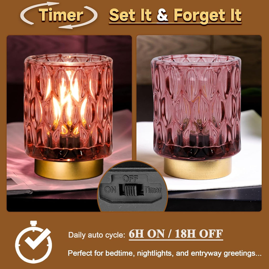 Battery Operated Table Lamp Timer, Small Cordless Lamps Decorative, 2 Pink