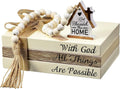 Tatuo 4 Pcs Wooden Farmhouse Decorative Books for Home Decor, God Bless