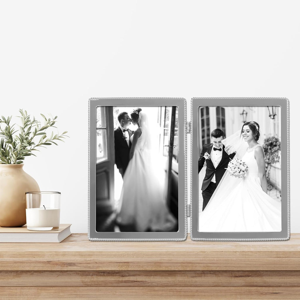 Lawrence Frames Metal Frame, Caviar Bead, Silver, 5x7 Double