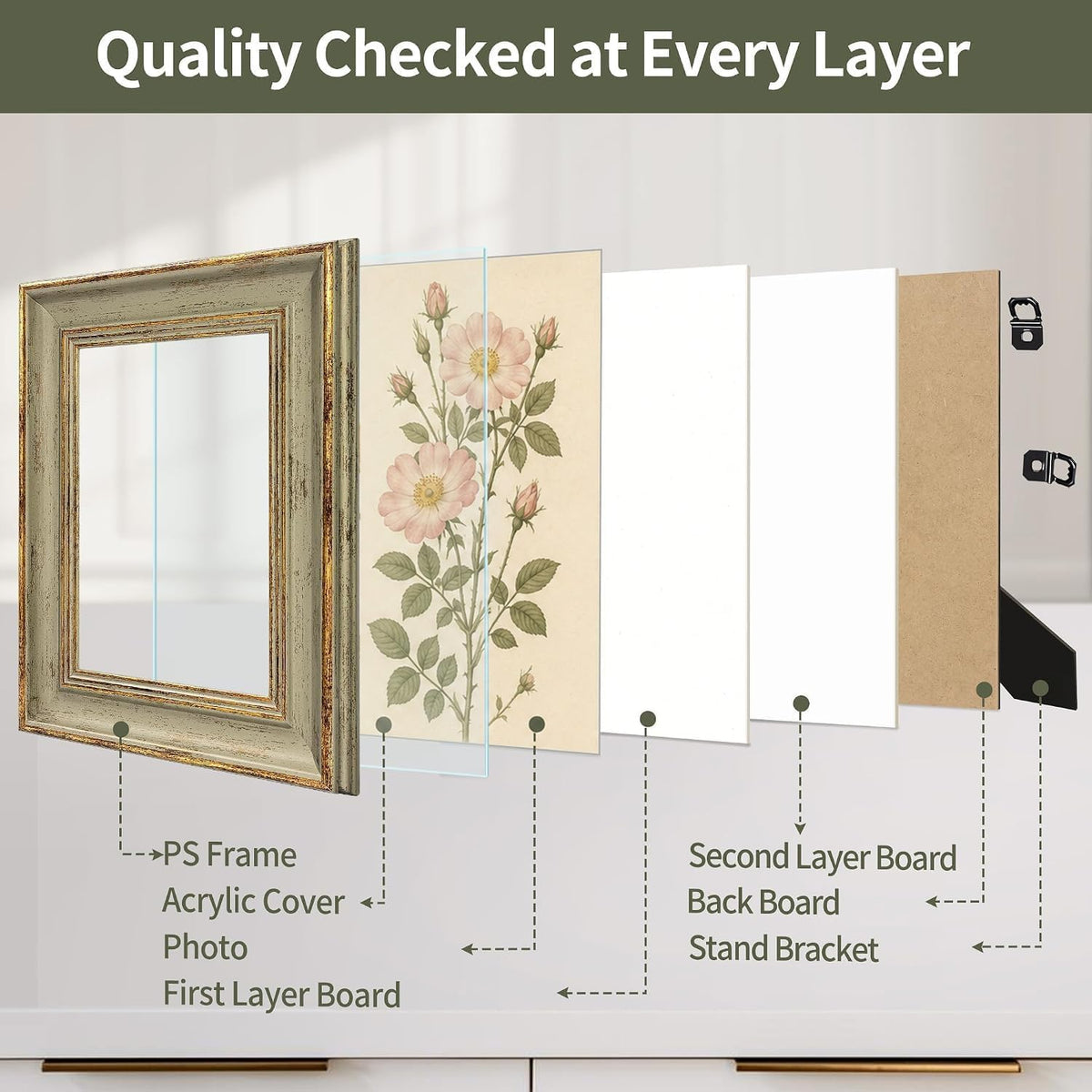 Sapowerntus Vintage 8x10 Picture Frame Gold Line Sage Green Photo Frames