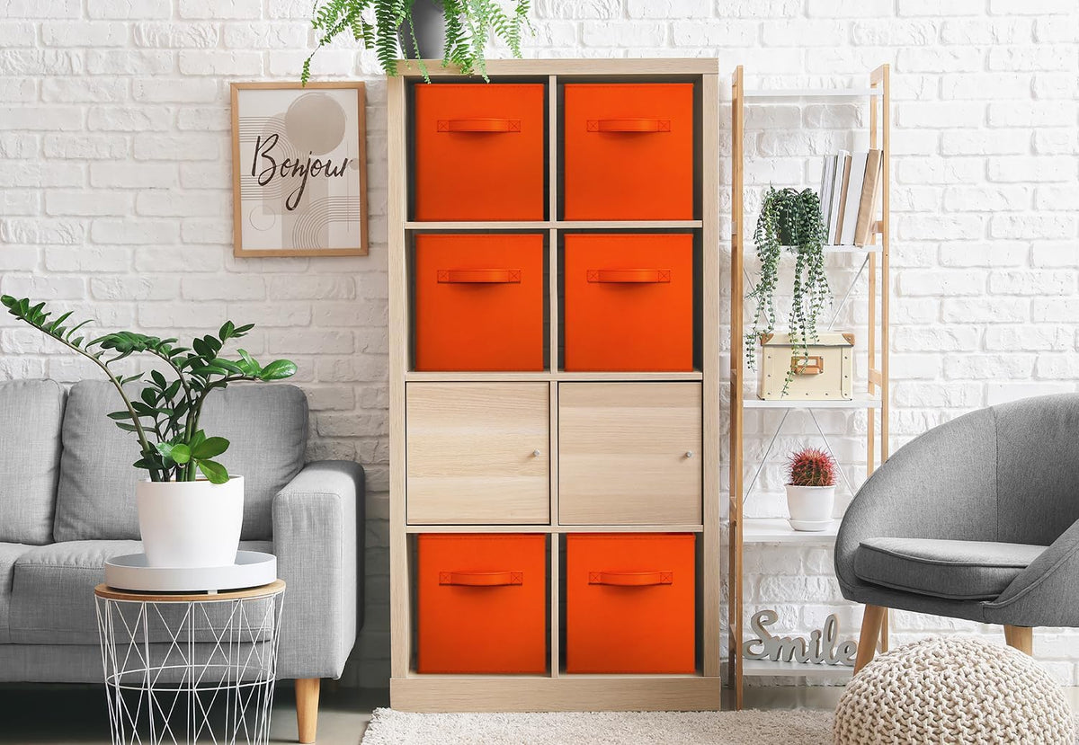 Sorbus Fabric Storage Cubes, 6-Pack Foldable Bins (11 Inch, Orange)