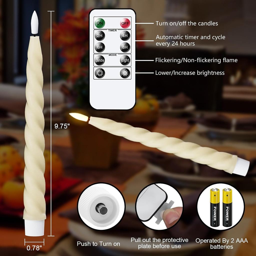 Eldnacele Ivory Flameless Taper Candles Battery Operated with Remote Timer