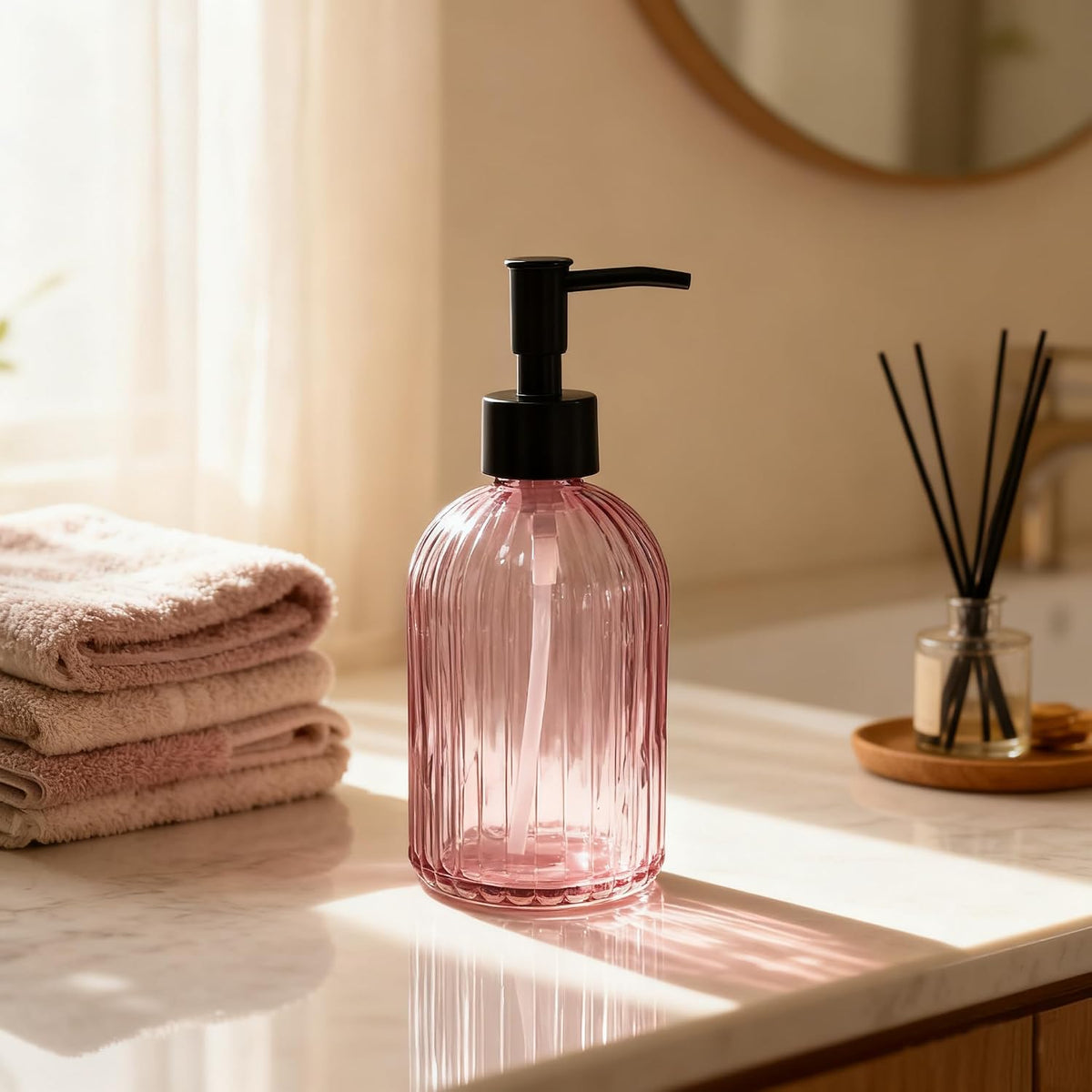 YYTSGG Black Pump Glass Soap Dispenser, 13.5oz Stripe