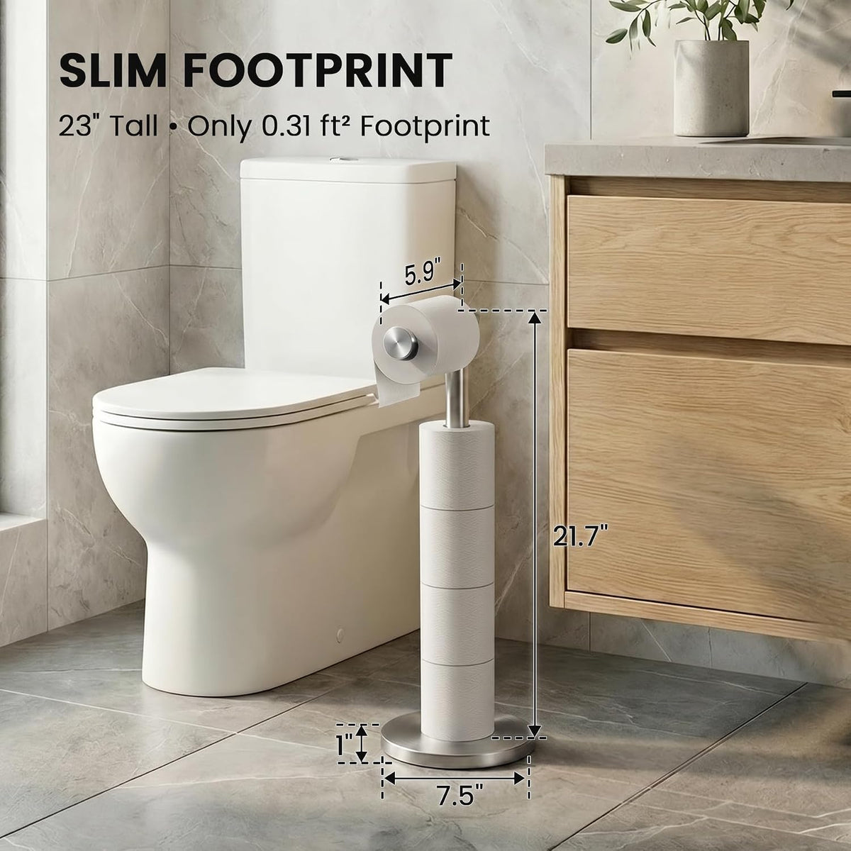Cesun Weighted Base Free Standing Toilet Paper Holder Stand, Brushed Nickel